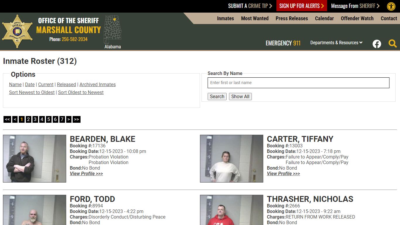 Current Inmates Booking Date Descending - Marshall County Sheriff's Office